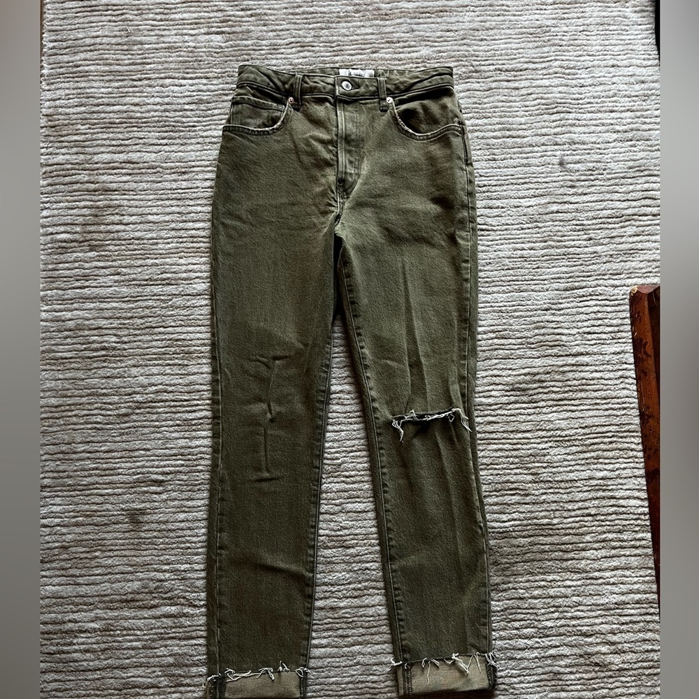 We the free- size 26. Army Green jeans. One hole in left knee.